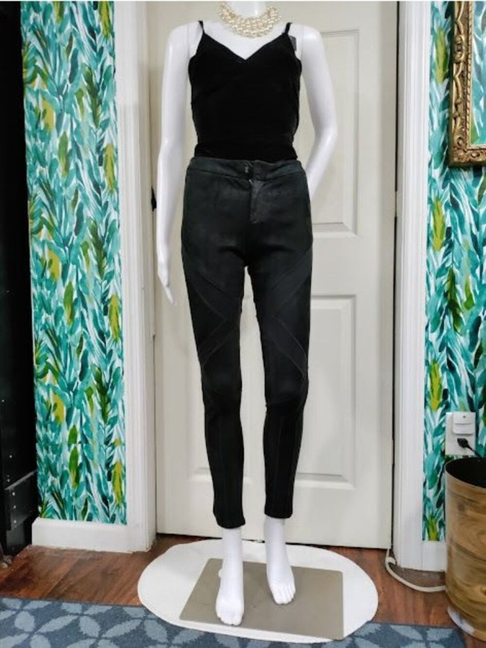 Haute Hippie Black Suede Leather Front Ponte Back High Waist Ankle Zip Slim Fit - Picture 8 of 12